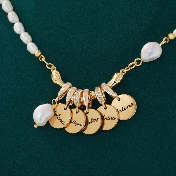 Personalized Family Name Natural Freshwater Baroque Pearl Disc Pendant Necklace
