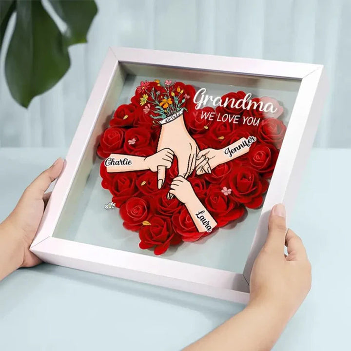 Personalized Flower Shadow Box - We Love You Mommy Hand Holding