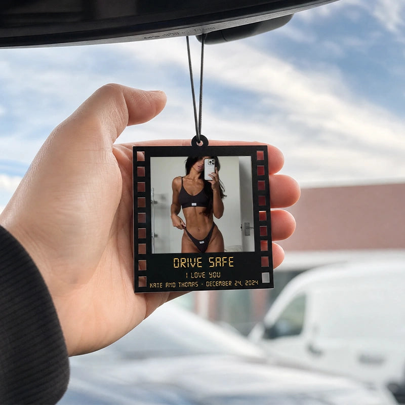 Personalized Drive Safe Photo Car Charm – Custom Picture Car Ornament Gift for Boyfriend & Husband