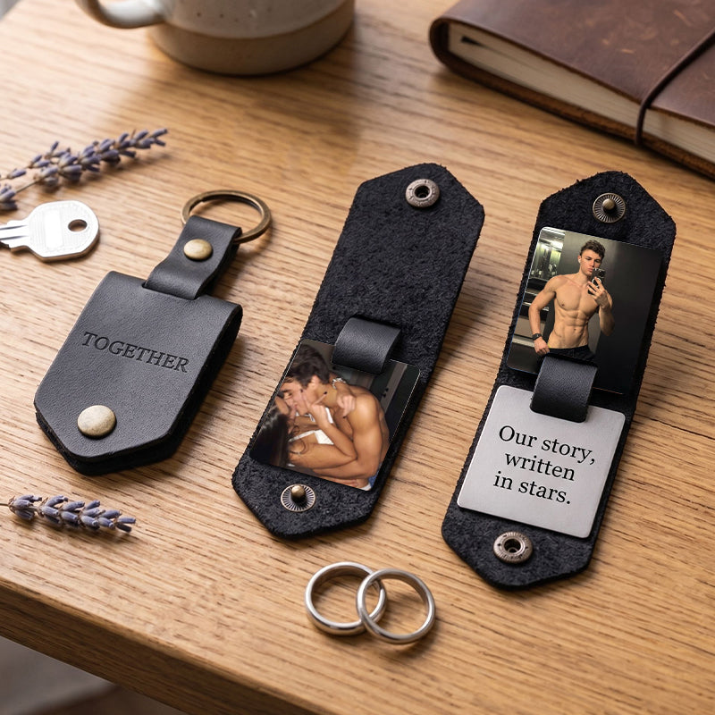 Chaveiro de couro personalizado com foto para homens | Chaveiro personalizado com foto para presentear ele | Chaveiro de couro gravado para namorado, marido, pai