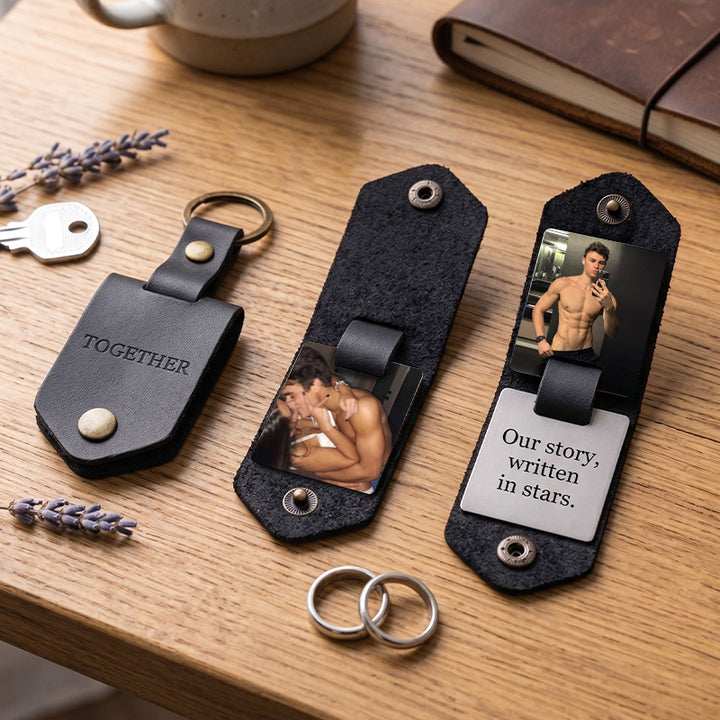 Chaveiro de couro personalizado com foto para homens | Chaveiro personalizado com foto para presentear ele | Chaveiro de couro gravado para namorado, marido, pai