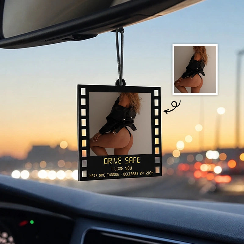 Personalized Drive Safe Photo Car Charm – Custom Picture Car Ornament Gift for Boyfriend & Husband