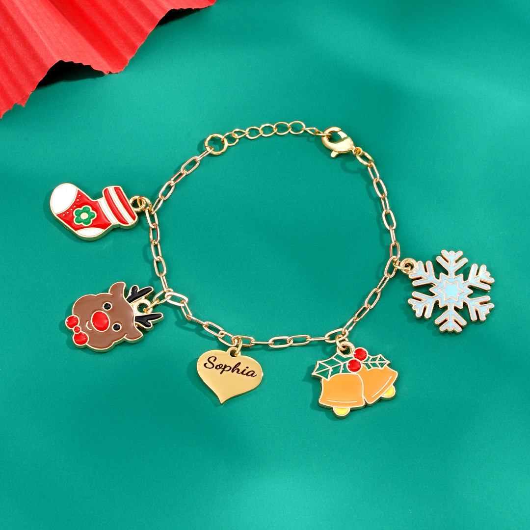 Personalized Heart-Shaped Christmas Charm Children's Bracelet