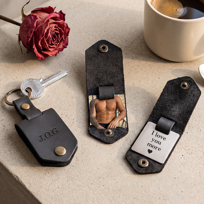 Chaveiro de couro personalizado com foto para homens | Chaveiro personalizado com foto para presentear ele | Chaveiro de couro gravado para namorado, marido, pai
