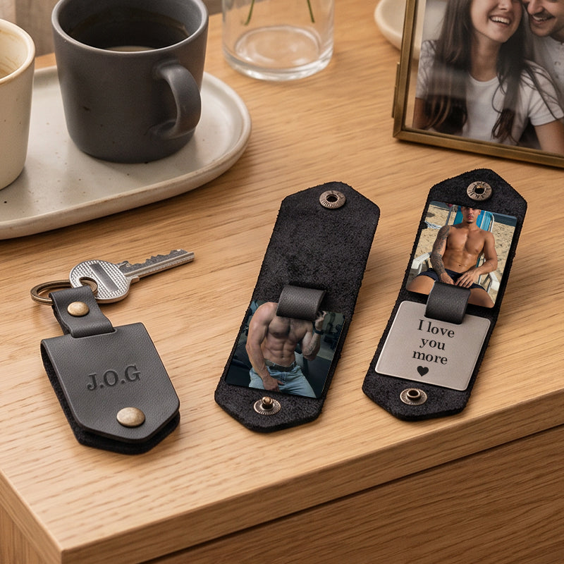 Chaveiro de couro personalizado com foto para homens | Chaveiro personalizado com foto para presentear ele | Chaveiro de couro gravado para namorado, marido, pai