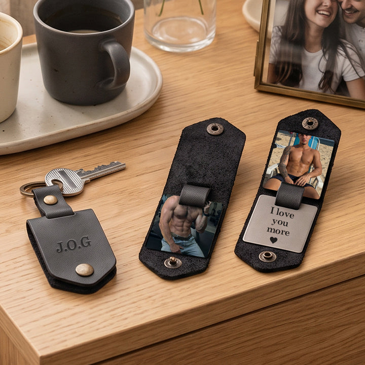 Chaveiro de couro personalizado com foto para homens | Chaveiro personalizado com foto para presentear ele | Chaveiro de couro gravado para namorado, marido, pai