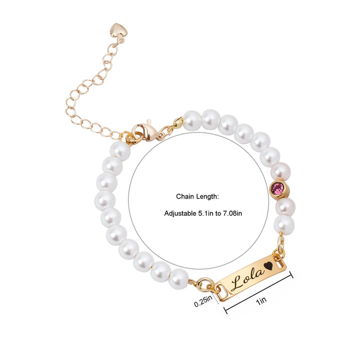 Personalized Baby Name and Birthstone Pearl Bracelet