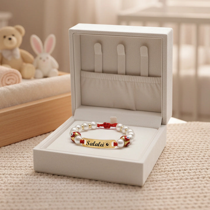 Personalized Evil Eye Baby Bracelet – Custom Handwoven Birth Keepsake for Newborns & Infants