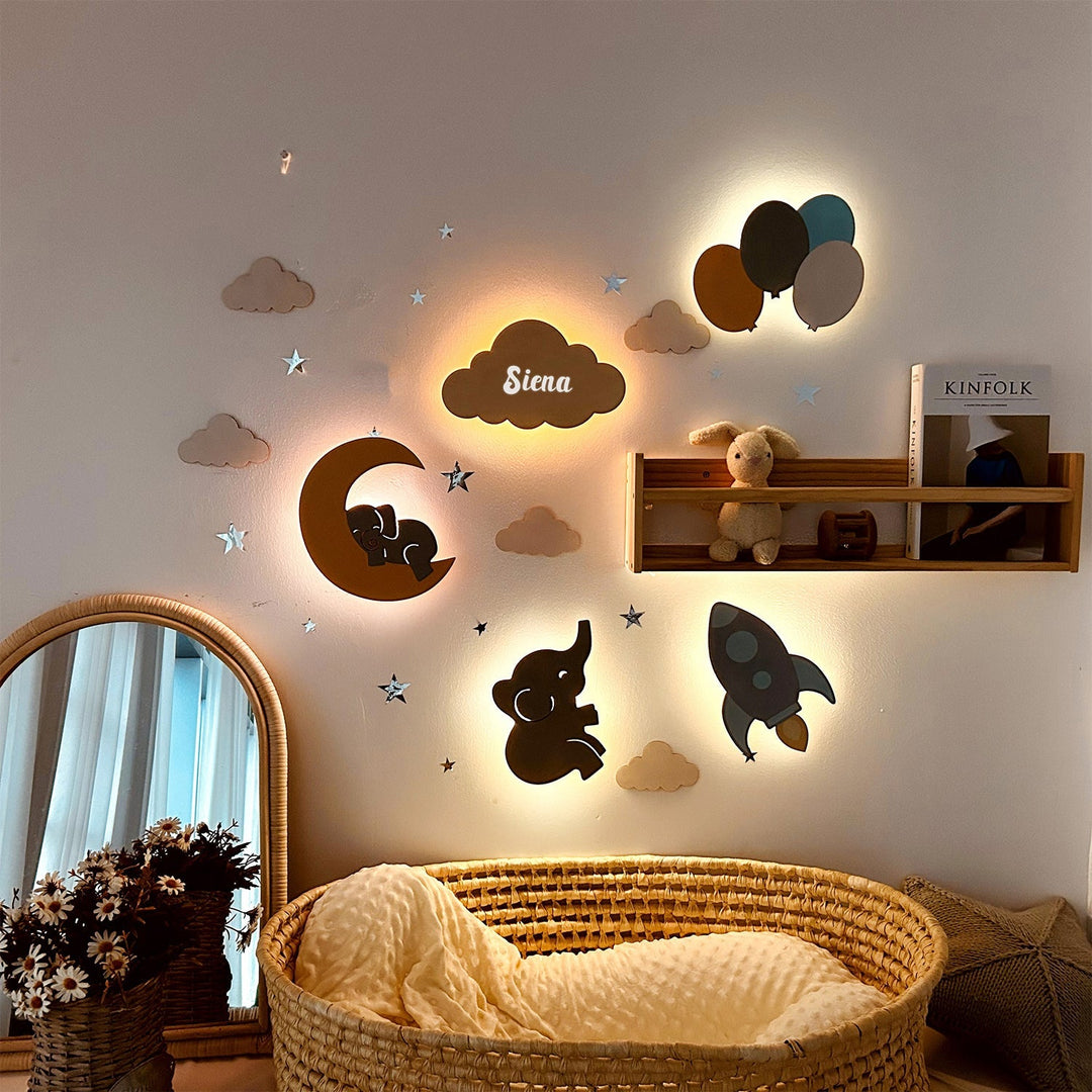 Personalized Wooden Baby's Room Wall Night Light Set