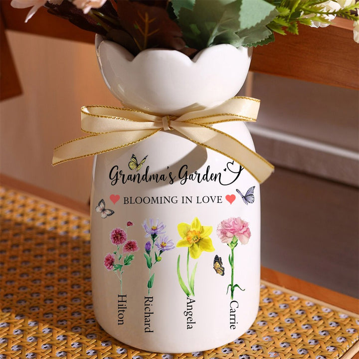 Personalized Mom's Garden Vase With Kids Birth Month Flower and Name