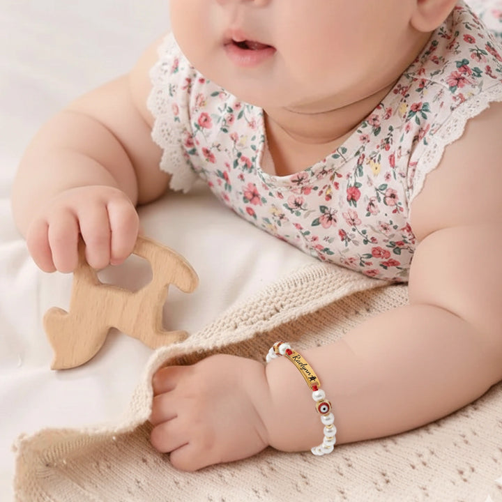 Personalized Evil Eye Baby Bracelet – Custom Handwoven Birth Keepsake for Newborns & Infants
