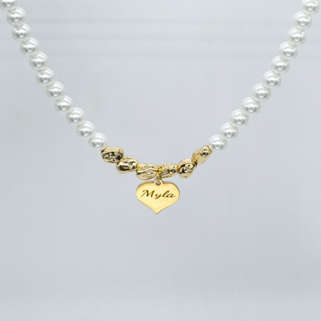 Personalized Custom Name Pearl Necklace, 18K Copper Gold Plating