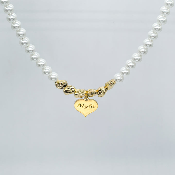 Personalized Custom Name Pearl Necklace, 18K Copper Gold Plating