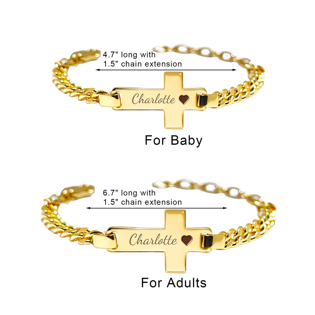 Personalized Children's Cross Name Bracelet – Sterling Silver with Gold Plating