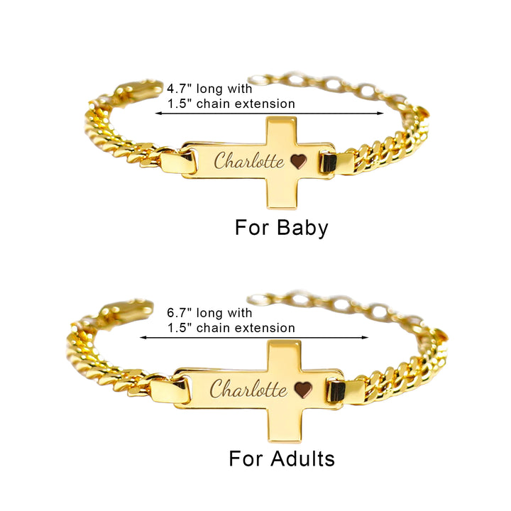 Personalized Children's Cross Name Bracelet – Sterling Silver with Gold Plating