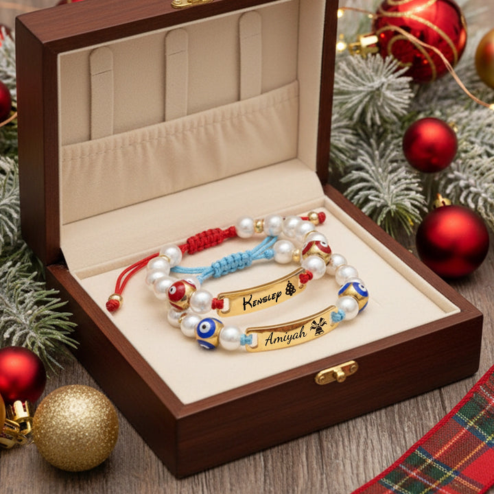 Personalized Evil Eye Baby Bracelet – Custom Handwoven Birth Keepsake for Newborns & Infants