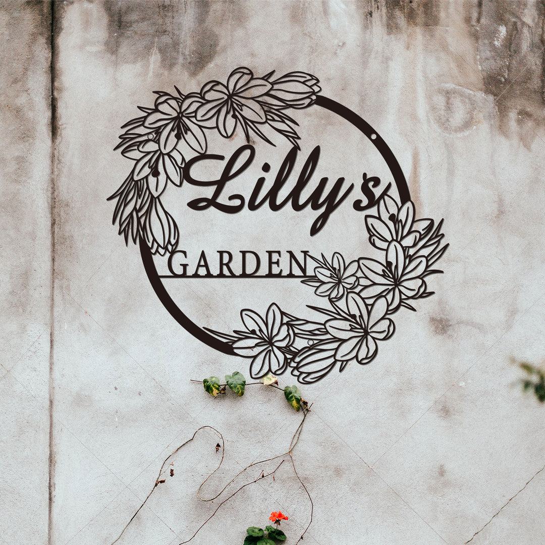 Personalized Flower Garden Name Sign, Custom Metal Wall Art