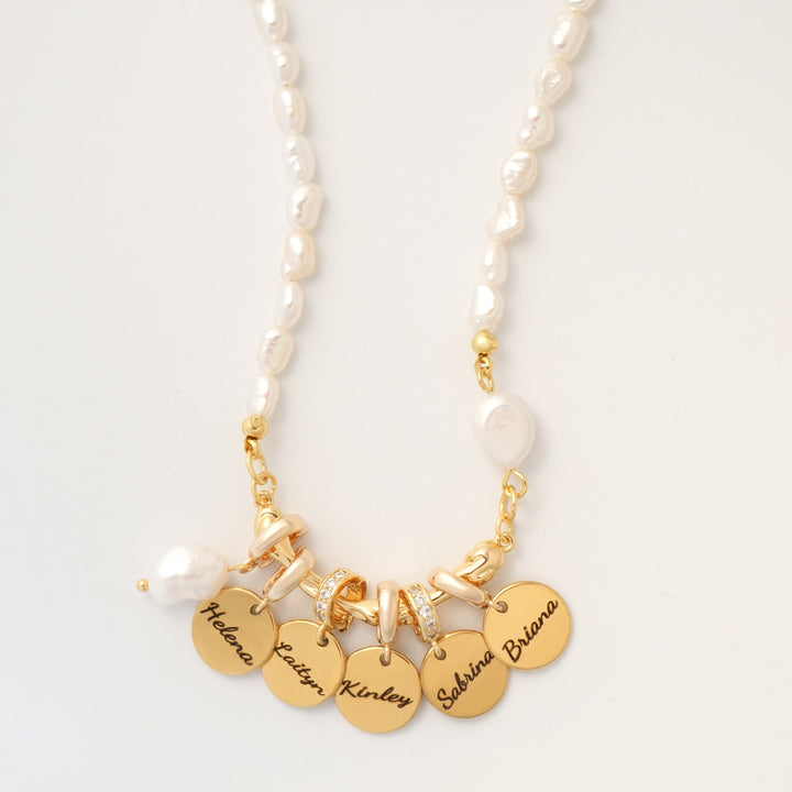 Personalized Family Name Natural Freshwater Baroque Pearl Disc Pendant Necklace