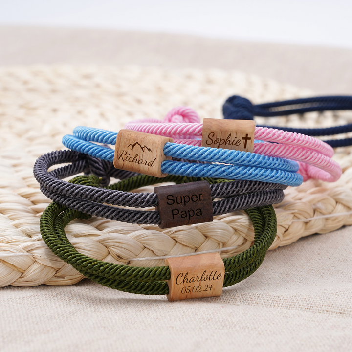 Personalized Family Wooden Milanese Cord Bracelet