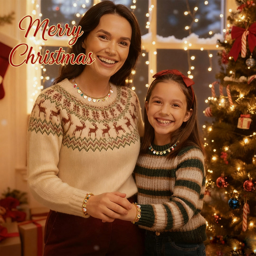 Christmas Parent-Child Bracelet & Necklace Set – Custom Titanium Steel Jewelry for Families