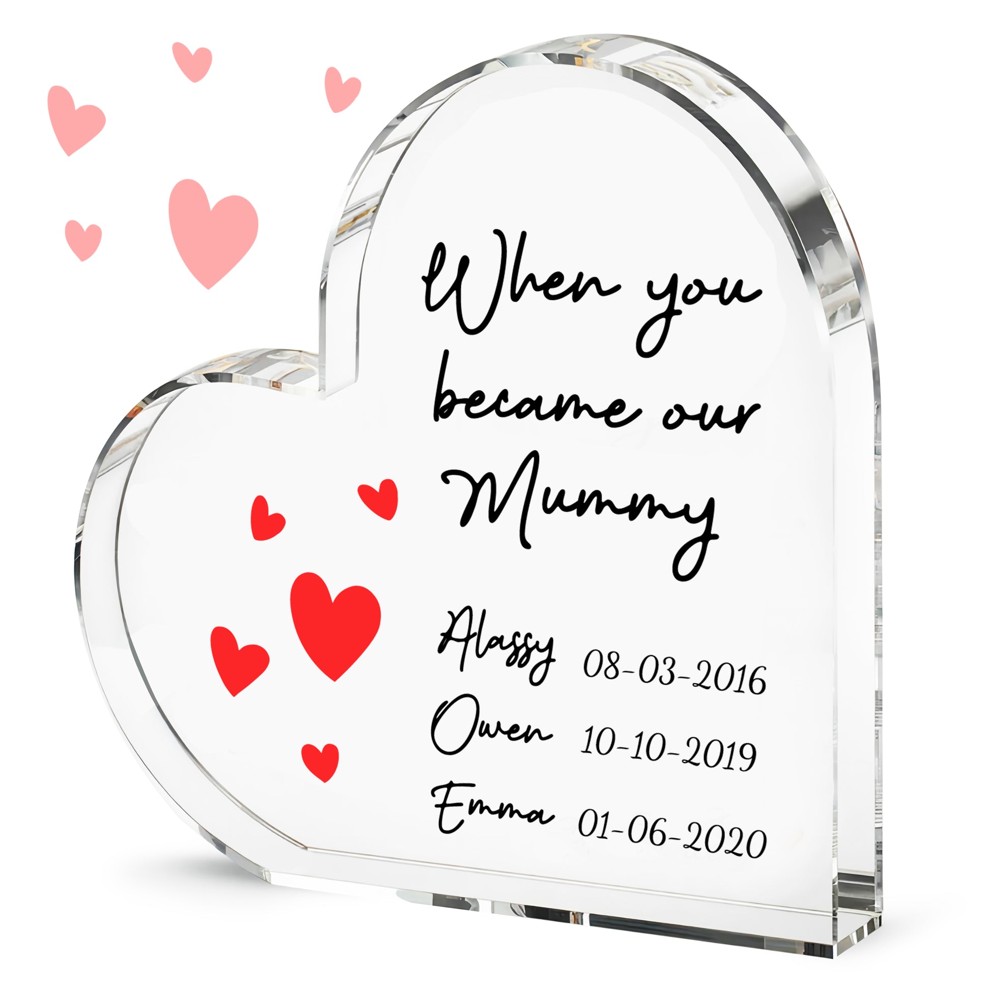 Personalised Name Acrylic Heart Keepsake Custom 3 Texts Ornaments Gifts