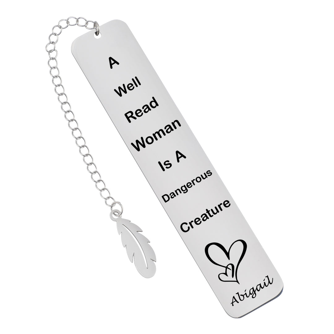 Personalized stainless steel metal bookmark with name tassel feather