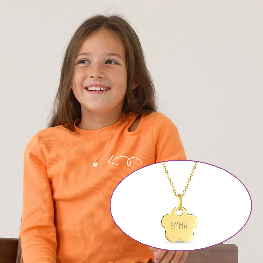 Personalized Children's Flower Engraved Name Necklace