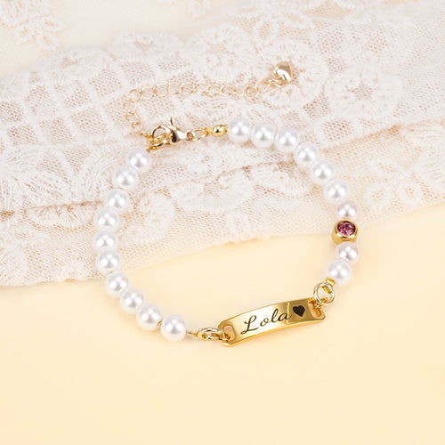 Personalized Baby Name and Birthstone Pearl Bracelet