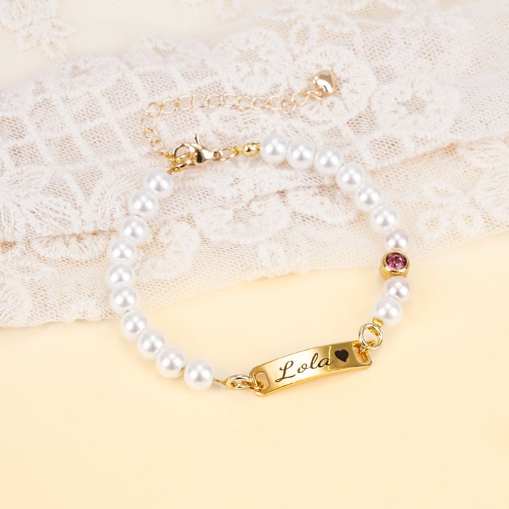 Personalized Baby Name and Birthstone Pearl Bracelet