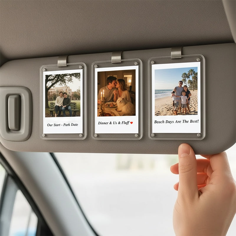 Personalized Long Distance Car Visor Clip – Custom Photo Gift to Keep Your Love Close on Every Drive