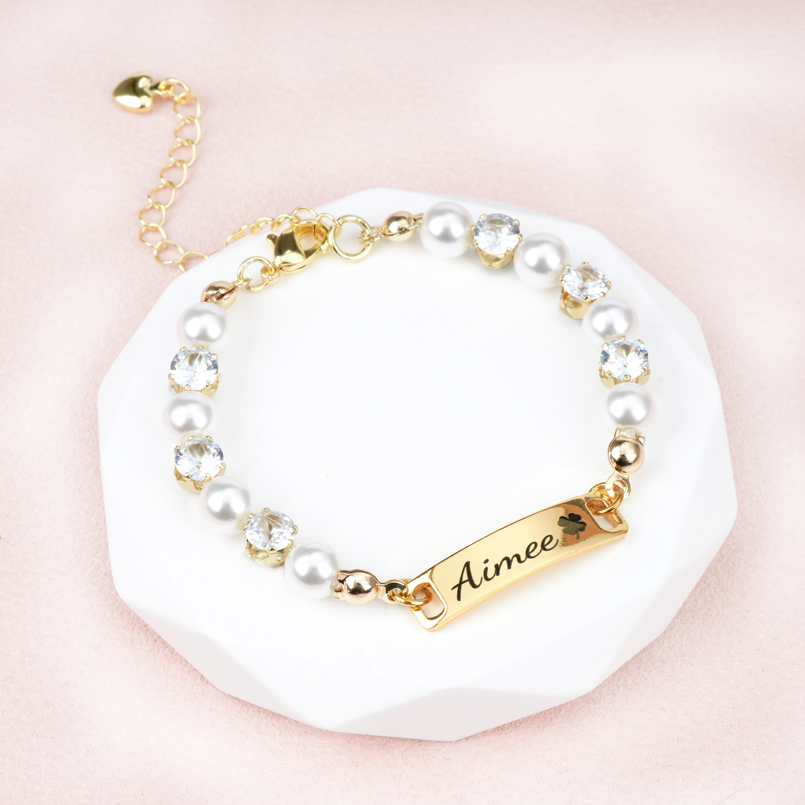 Personalized baby name and zircon pearl bracelet