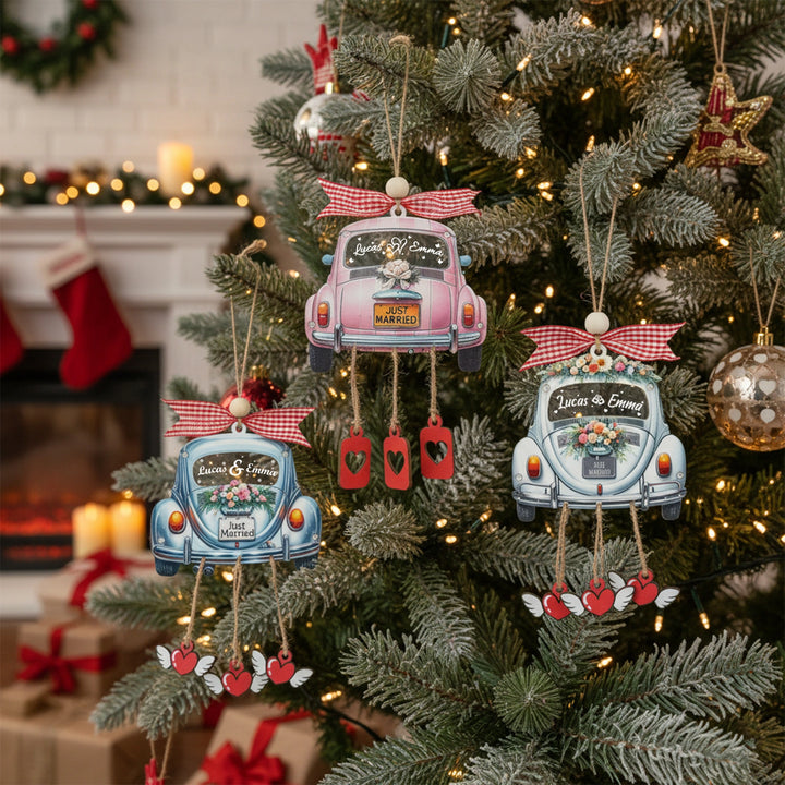 Personalized Just Married 3D Car Ornament | Custom Names & Year