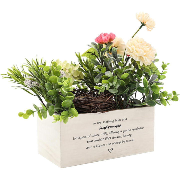 Personalized name custom wooden box with artificial flowers