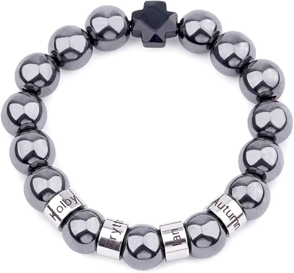 Personalized customizable name men's natural black volcanic stone beaded bracelet