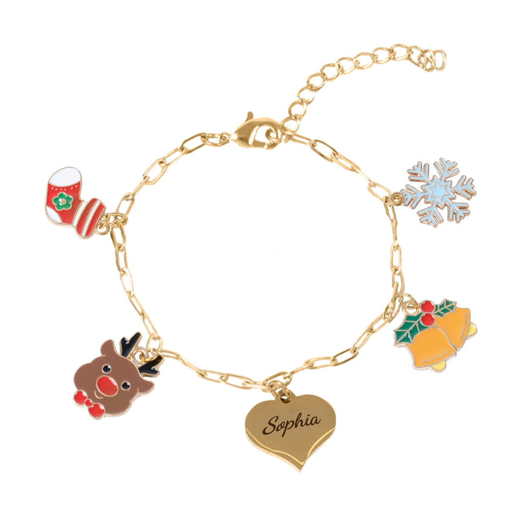 Personalized Heart-Shaped Christmas Charm Children's Bracelet