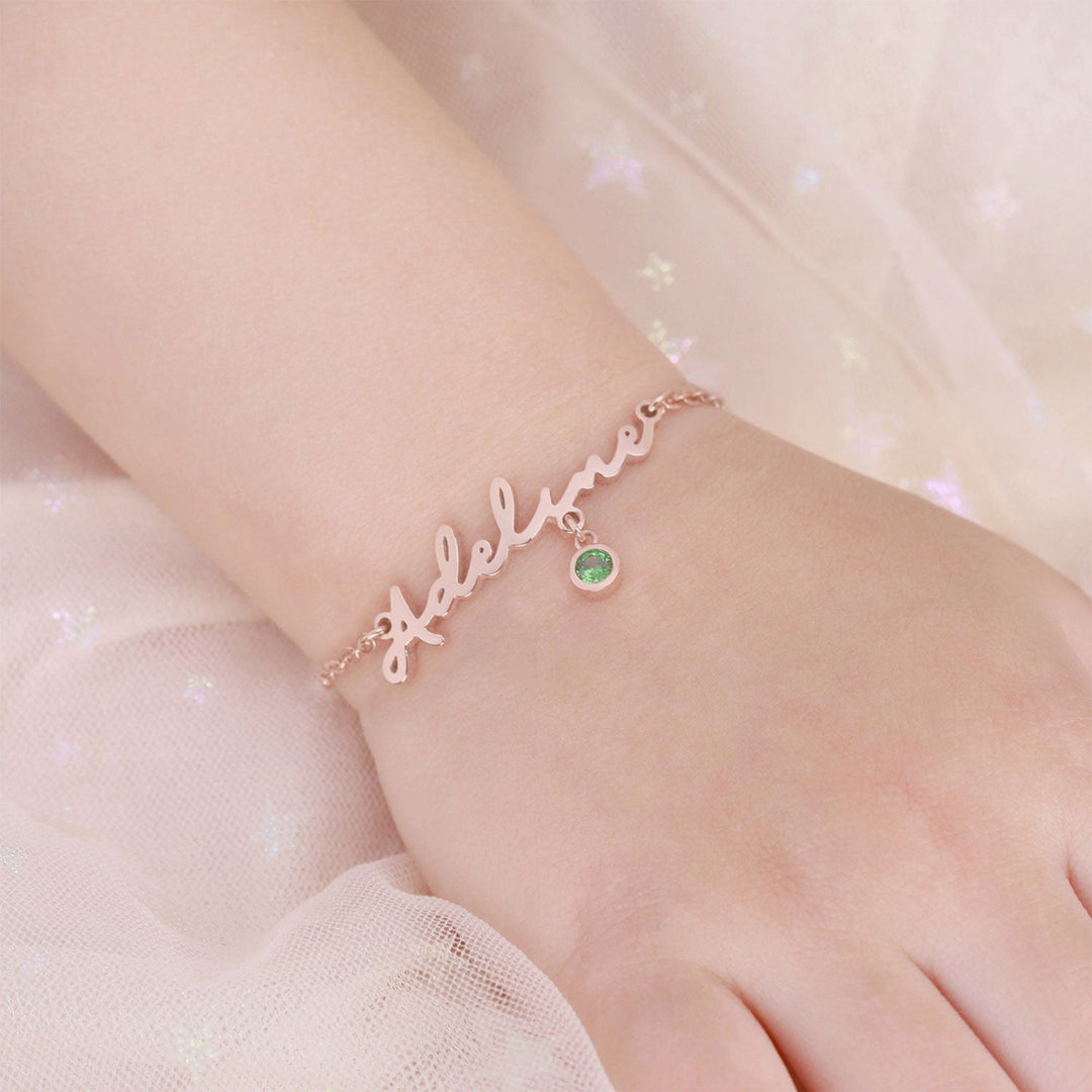 Personalized Baby Girl Name Bracelet With Birthstone