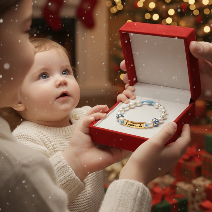Personalized Evil Eye Baby Bracelet – Custom Handwoven Birth Keepsake for Newborns & Infants