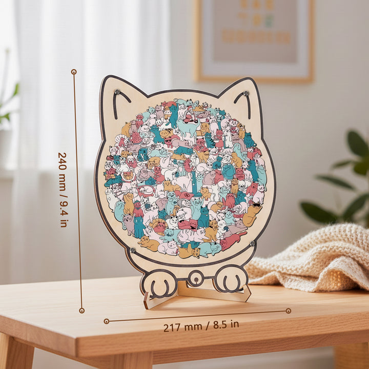 Cat-Shaped Wooden Puzzle - Unique Irregular Pieces Gift for Cat Lovers