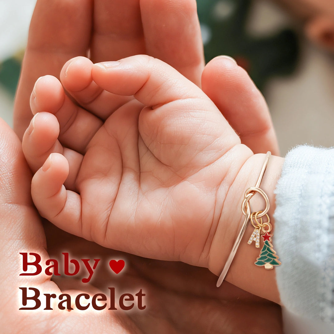 Custom Christmas Tree Bracelet with Rhinestone Letter Charm – Adjustable Holiday Jewelry Gift