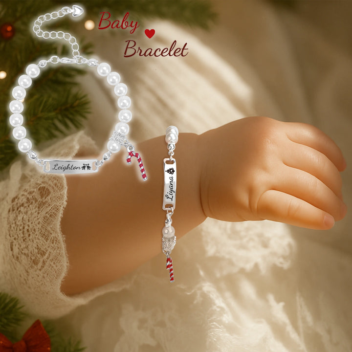 Custom Candy Cane Pearl Bracelet – Adjustable Christmas Gift