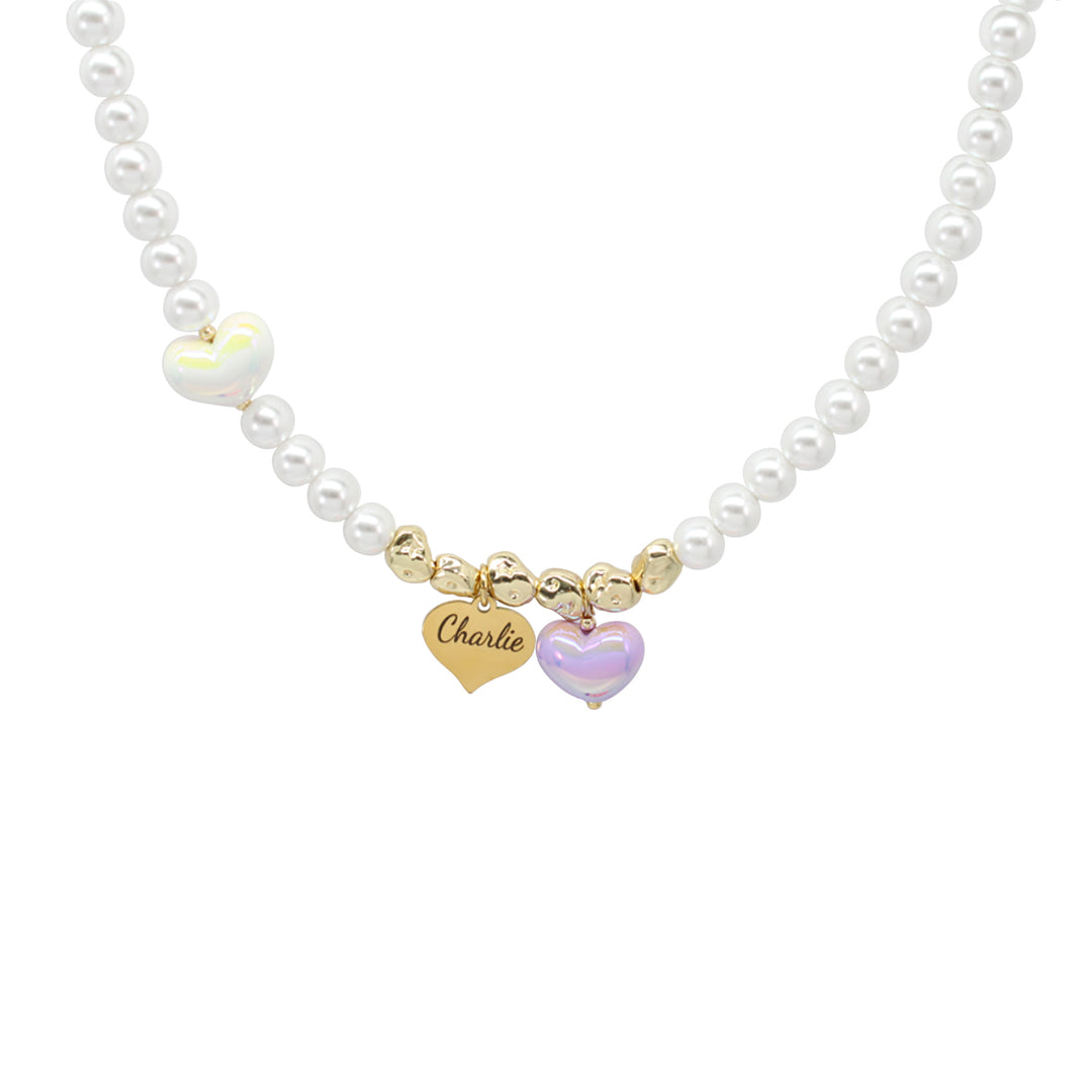 Personalized Heart Pearl Necklace – Custom Birthday Gift