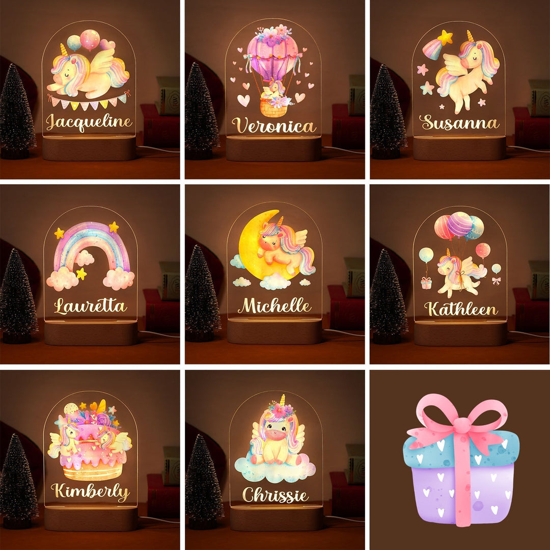 Personalized Rainbow Unicorn  BabyName Night Light