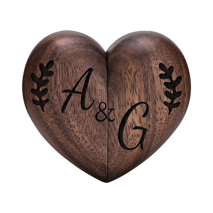 Personalized Wooden Ring Box & Gift Couples With Engraved Birth Flowers On The Back