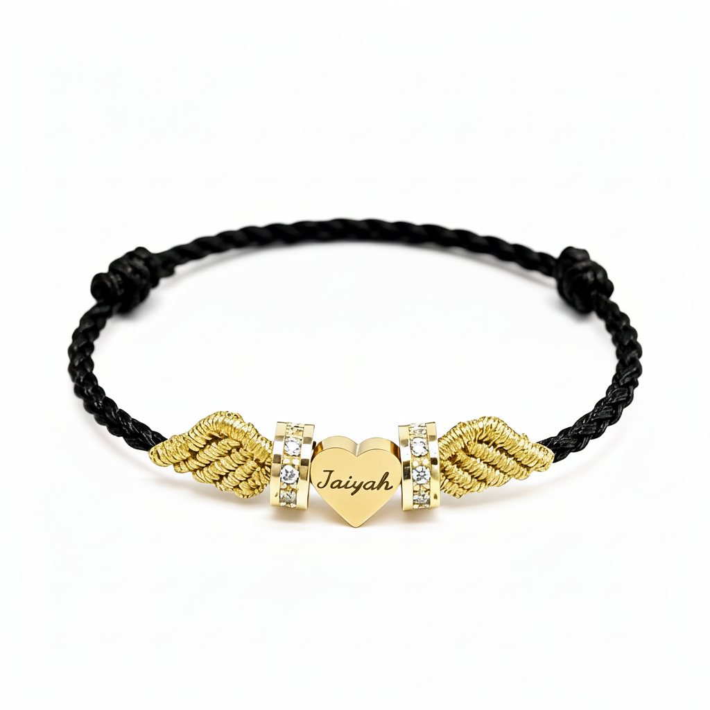 Personalized Angel Wing Parent-Child Bracelet – Custom Handwoven Birth Keepsake