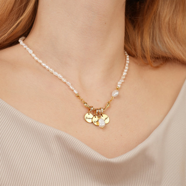 Personalized Family Name Natural Freshwater Baroque Pearl Disc Pendant Necklace