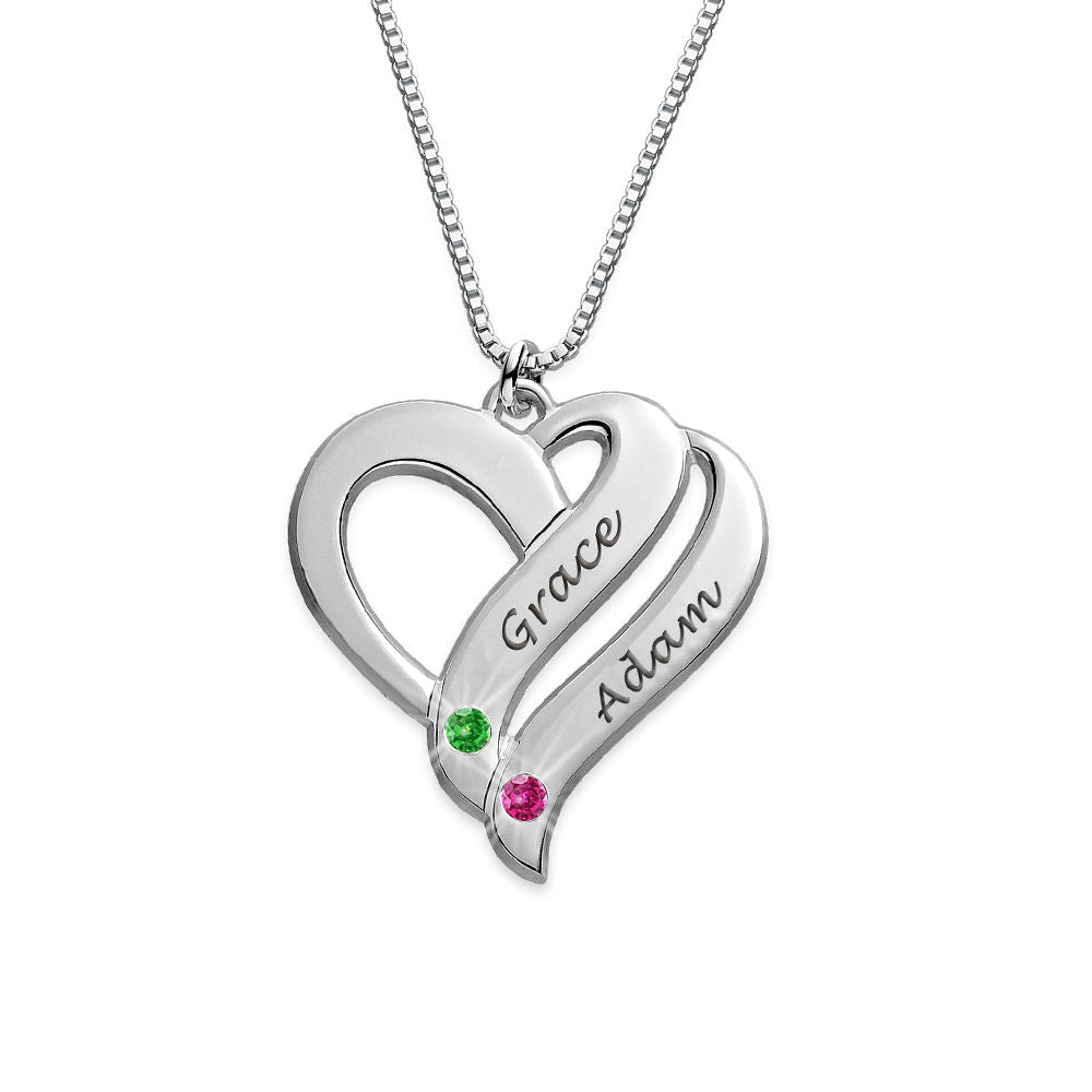 Personalized Double Heart Name and Birthstone Necklace