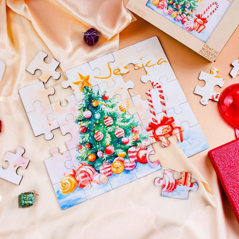 Personalized Christmas Name Puzzle – Holiday Wooden Puzzle Gift for Kids