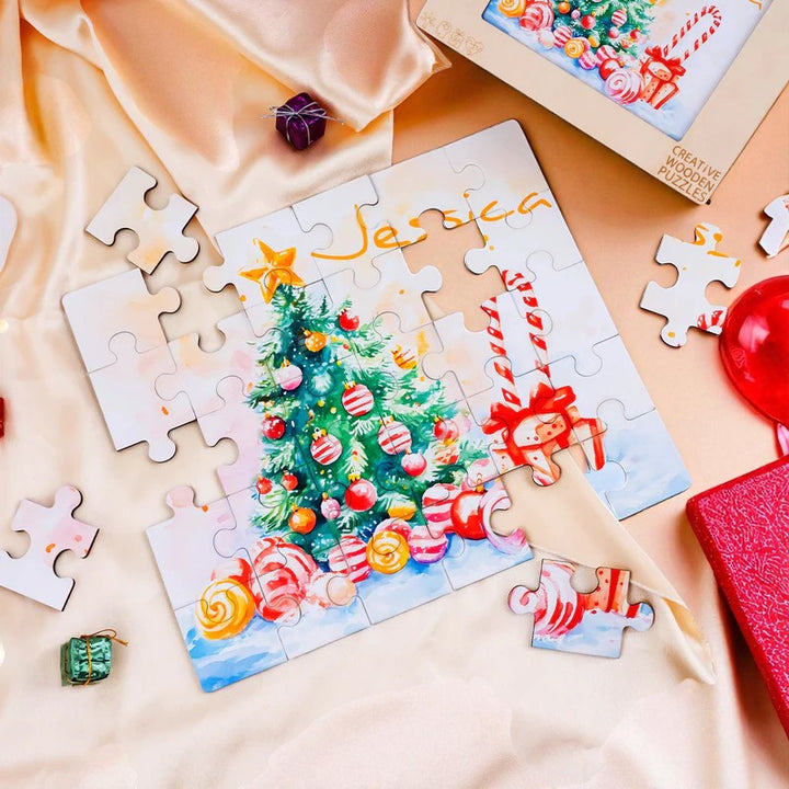 Personalized Christmas Name Puzzle – Holiday Wooden Puzzle Gift for Kids