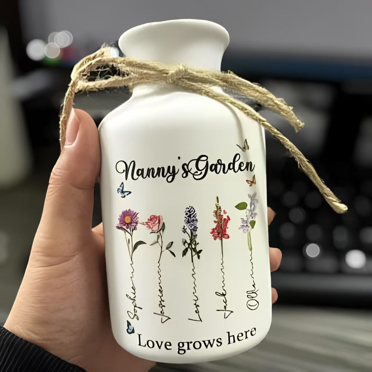 Personalized Mama's Garden Birth Flower Vase With Name For Birthday Gifts