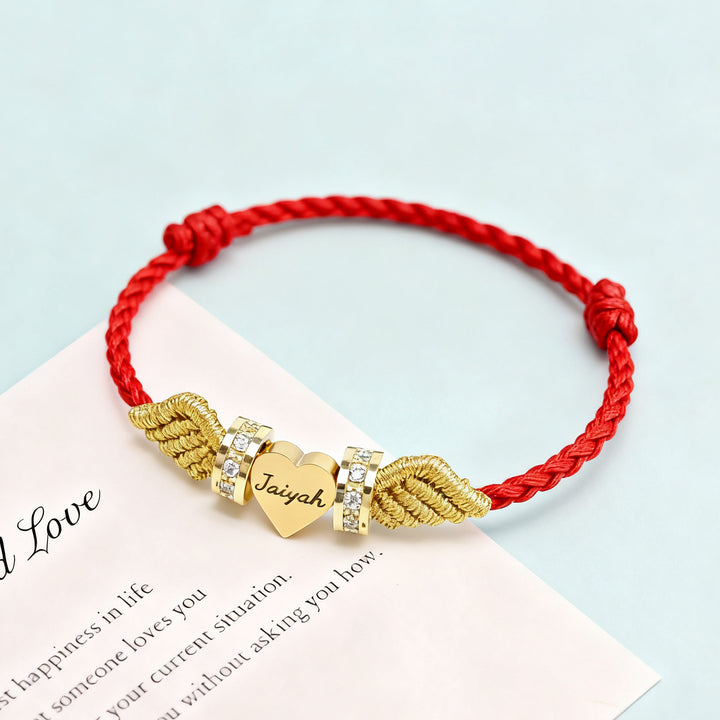 Personalized Angel Wing Parent-Child Bracelet – Custom Handwoven Birth Keepsake